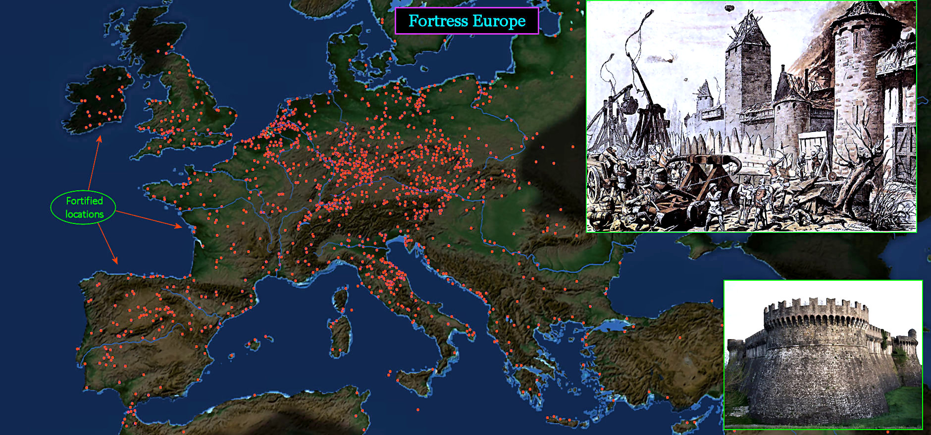 Medieval fortified sites, 1200s map